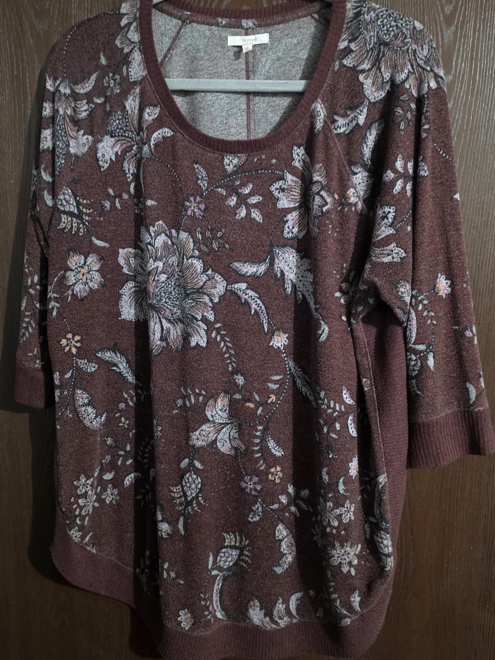 Maurices Maroon Floral Scoop-Neck Tunic